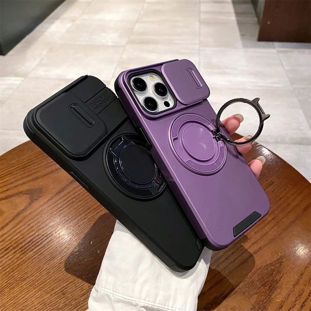 Rotation Stand Slide Camera Protector Magnetic Phone Case For iPhone
