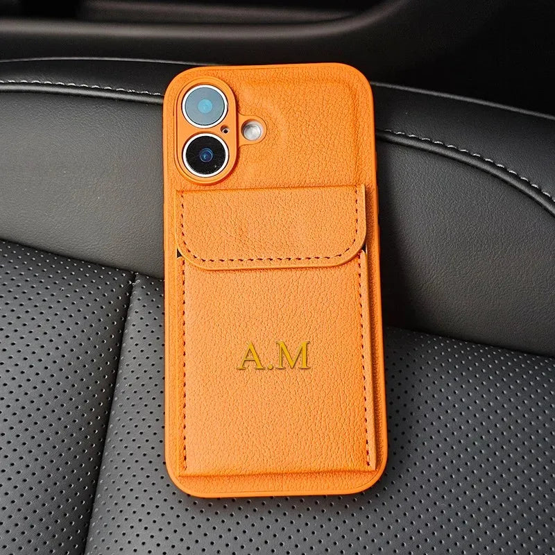 Custom Initials Name Letter Card Bag Leather Case For iPhone