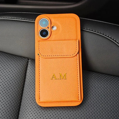 Custom Initials Name Letter Card Bag Leather Case For iPhone