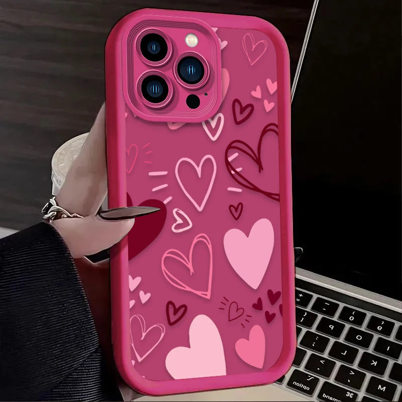 Pink Heart-Shaped Pattern Phone Case For iPhone