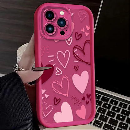 Pink Heart-Shaped Pattern Phone Case For iPhone