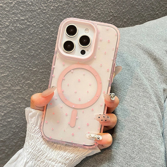 Pink Stars Magnetic Wireless Charge Clear Phone Case
