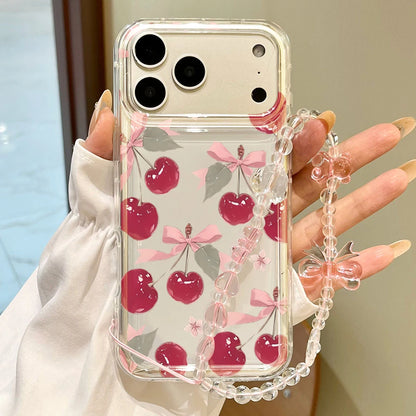 Pink Sweet Cherries Transparent Phone Case For iPhone