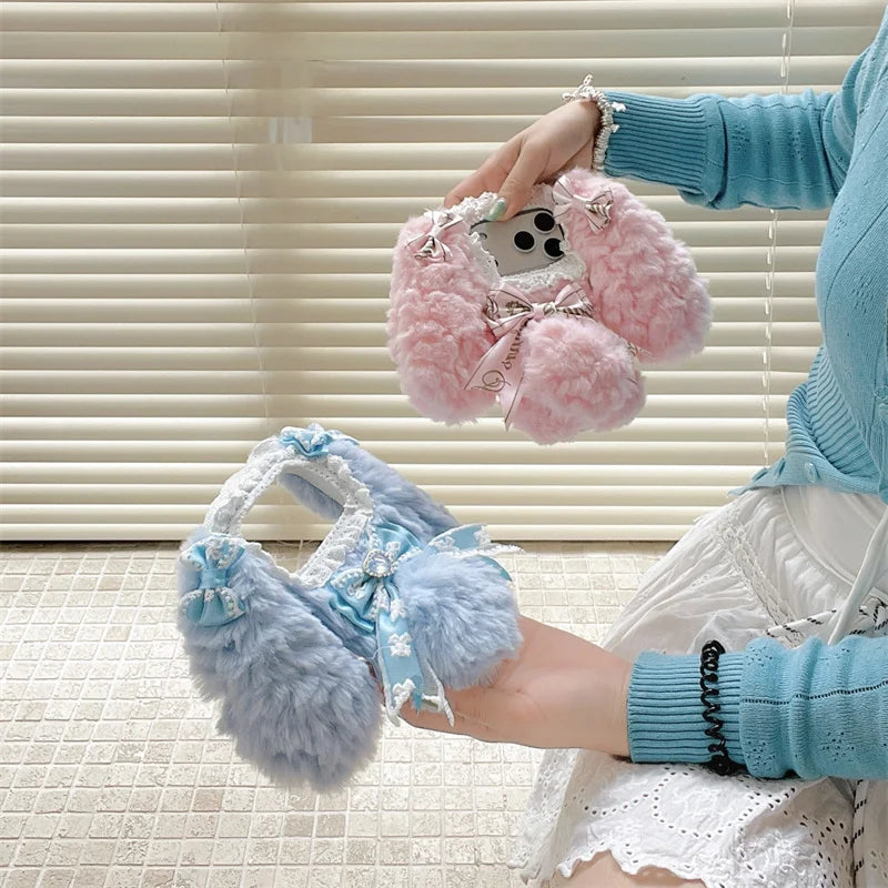 Korean Cute Bow Plush Phone Case For iPhone