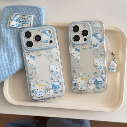 Winter Cute Cartoon snow house Hello Kitty Phone Case For  iPhone