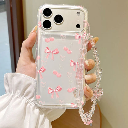 Korean Cherry Heart Bowknot Pattern Phone Case For iPhone