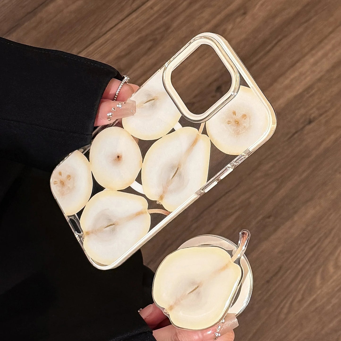 Korean Cartoon Fruit Pear Bracket Magnetic Phone Case For iPhone