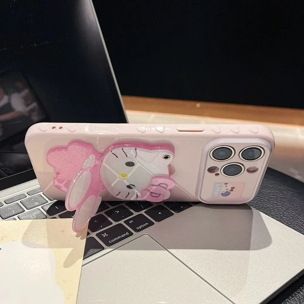 Kawaii Cartoon Cat Mirror Stand Phone Case Suitable For iPhone
