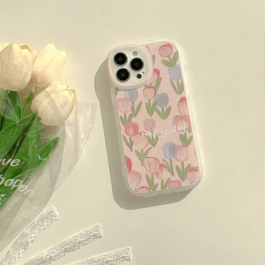 Korean Full Screen Flowers Cartoon Animals Phone Case For iPhone