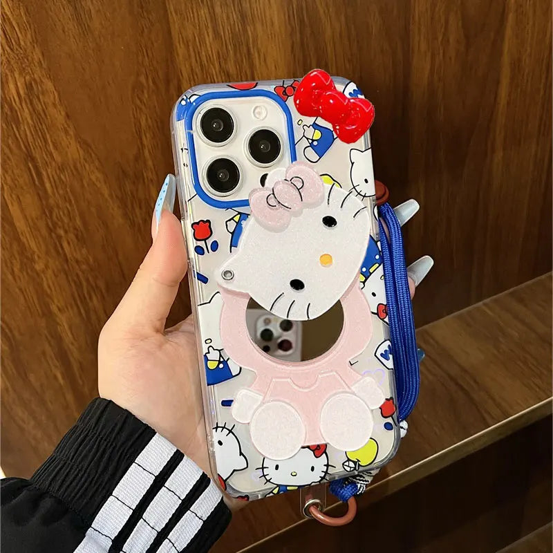 Hello Kitty Bow Mirror Blue Milk Phone Case For iPhone