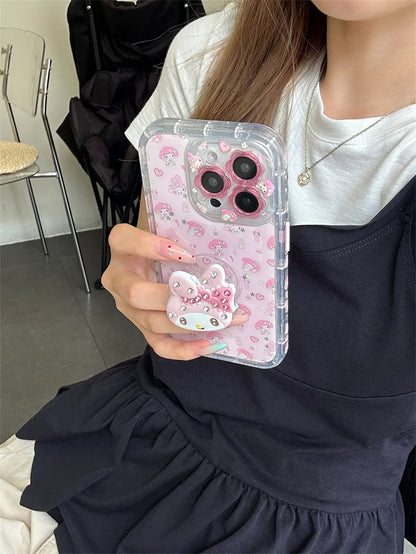 Cute Cartoon Pink Diamond Melody Magnetic Stand Case For iPhone