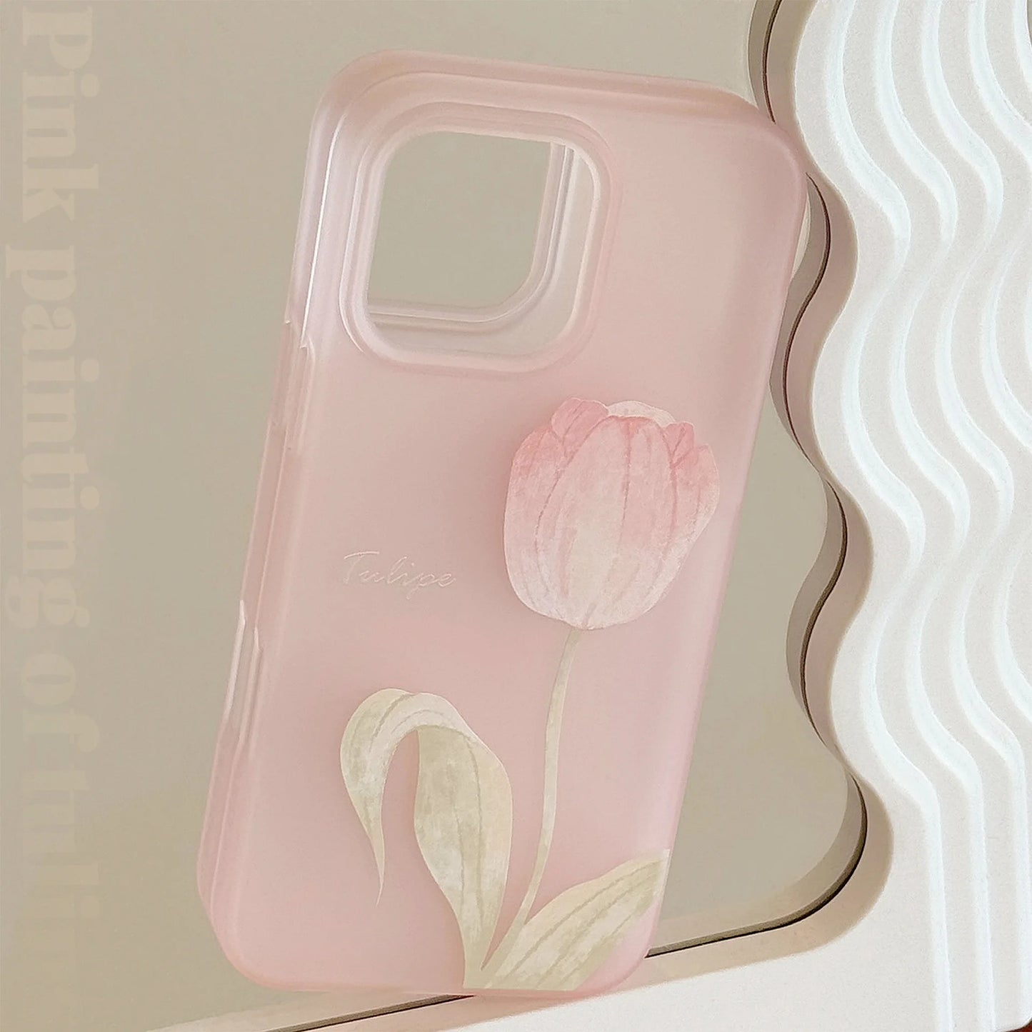 Korean Pink Tulip Flowers Pattern Phone Case For iPhone