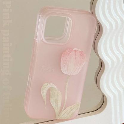 Korean Pink Tulip Flowers Pattern Phone Case For iPhone