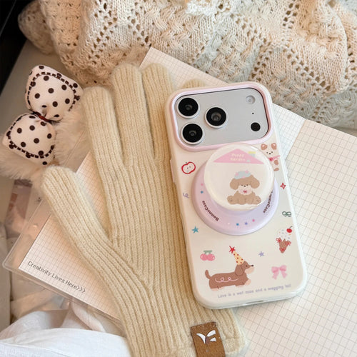Korean Graffiti Cartoon House Puppy Doll Magnetic Bracket Phone Case For iPhone