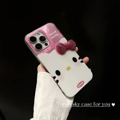 Blink Hello Kitty Diamond Bowknot Lustre Lining Hard Phone Case For iPhone