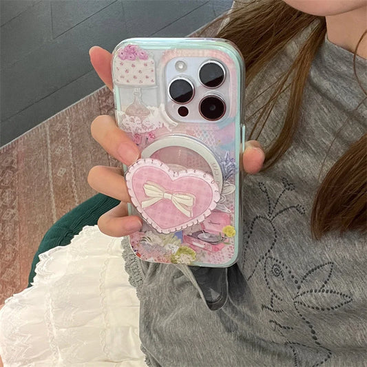 Cute Floral Bow Magnetic Stand Phone Case
