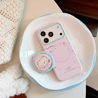 Korean Colorful Stars Cartoon Kitten Puppy Magnetic Holder Phone Case For iPhone