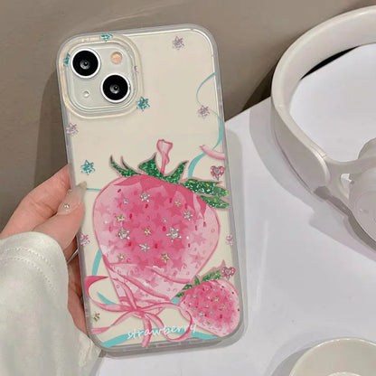 Korean Strawberry Clear Phone Case For iPhone