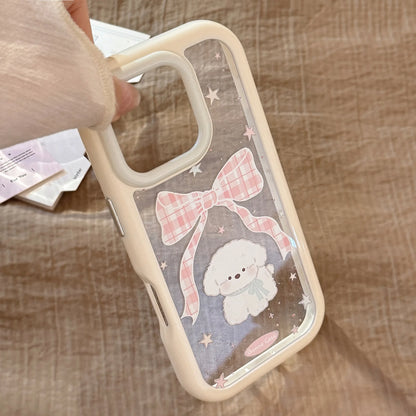Korean Cartoon Plaid Bowknot Puppy Phone Case For iPhone