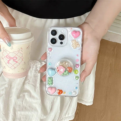 Clear Cute Love Bear Epoxy Phone Case