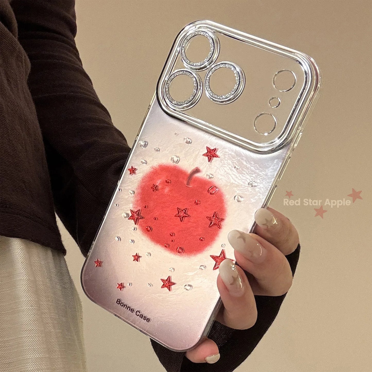 Korean Red Apple Stars Pattern Phone Case For iPhone