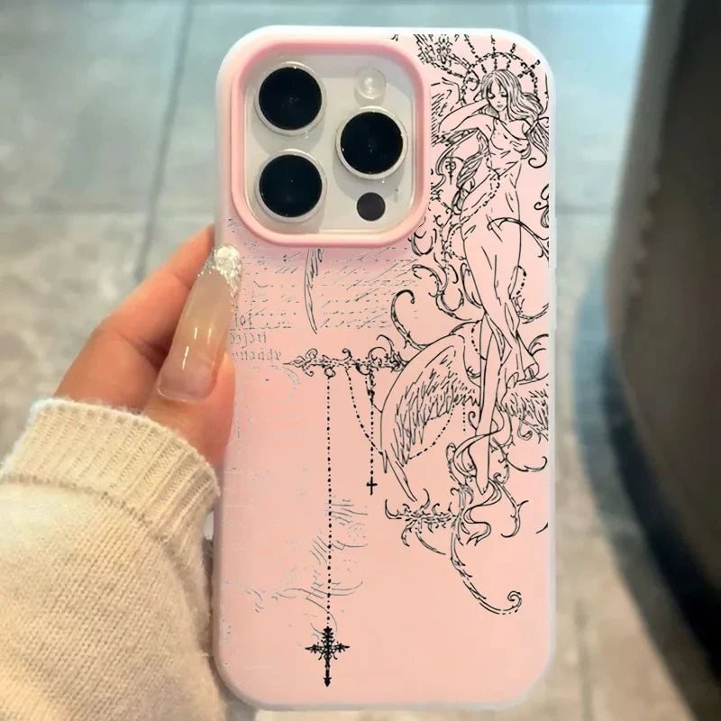 Line Angel Gothic Style Cross Phone Case For iPhone