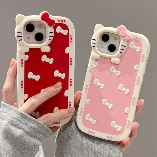 Hello Kitty Cartoon 3D Head Phone Case For iPhone