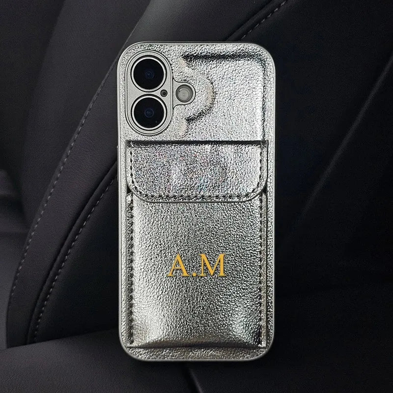 Custom Initials Name Letter Card Bag Leather Case For iPhone