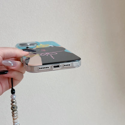 Adorable & Sweet Cute Black Cat with Colorful Beaded Chain Lovely Phone Case