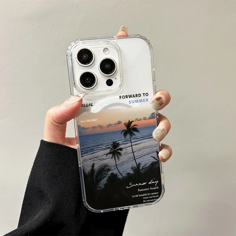 Beach Scene Wireless Charging Hard Case For iPhone
