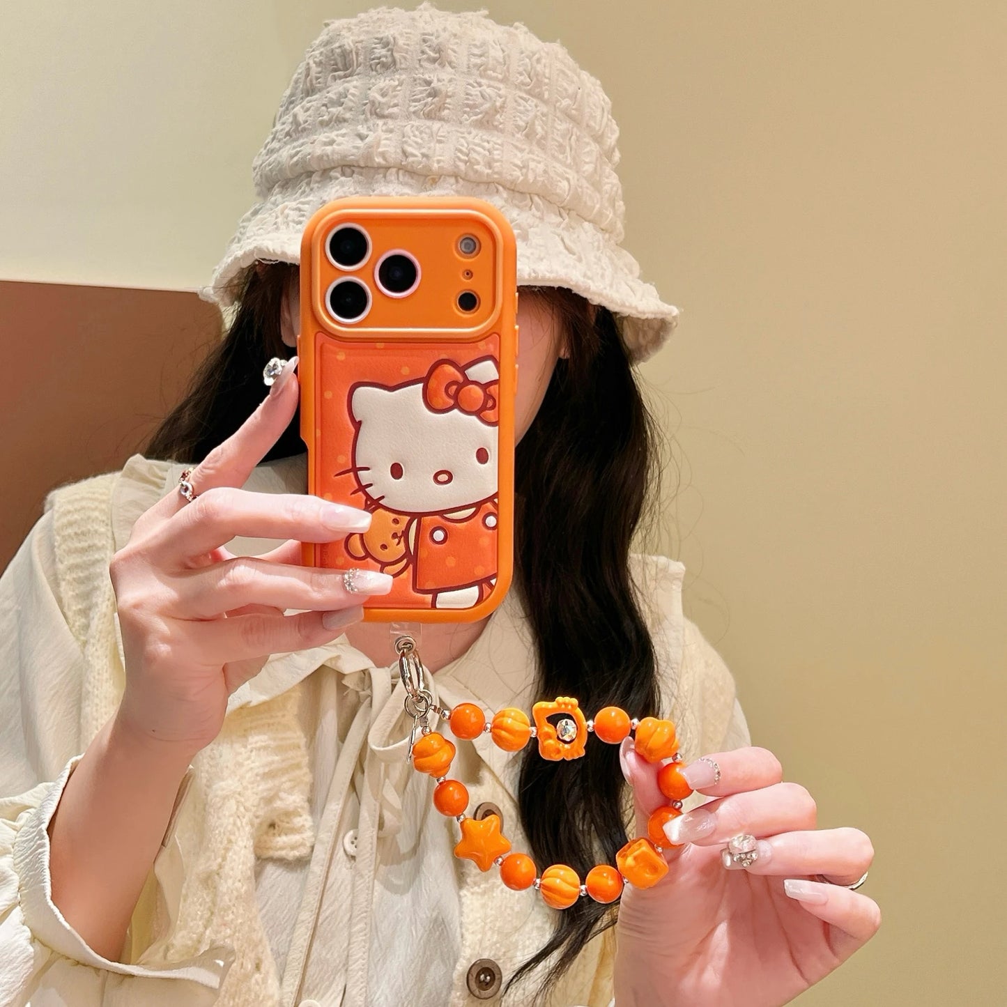 Leather Striped Orange Teddy Bear Kitty Is Suitable For Apple Phone Case