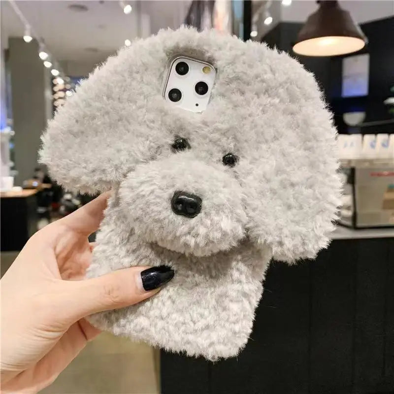 3D Teddy Dog Fluffy Phone Case For iPhone