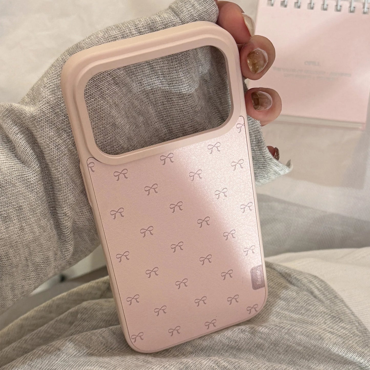 Korean Full Screen Pink Bowknot Leather Texture Phone Case For iPhone