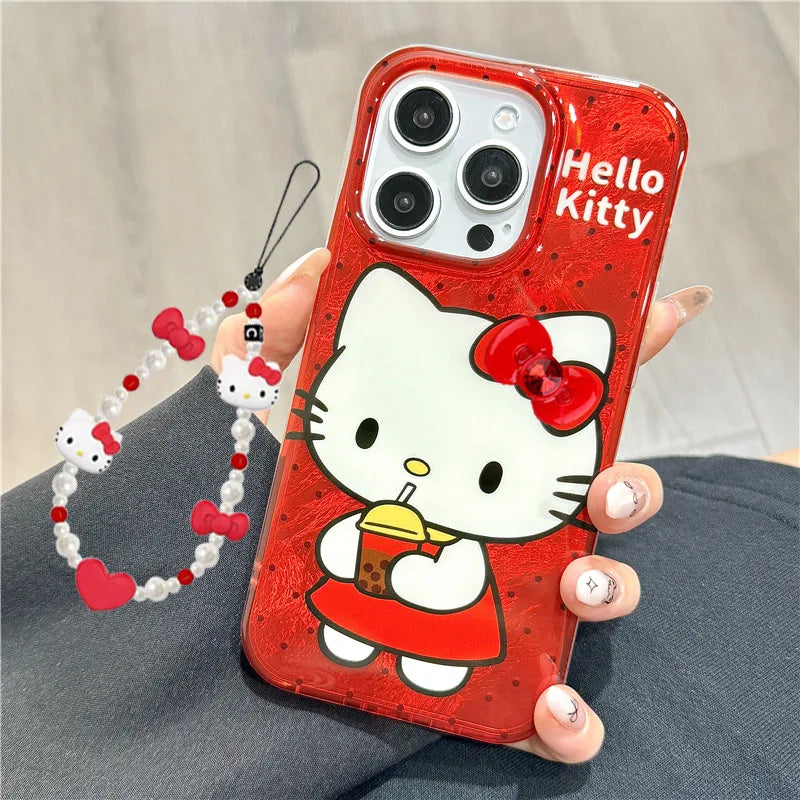 Hello Kitty Red Strap Bow Wave Point Phone Case For iPhone