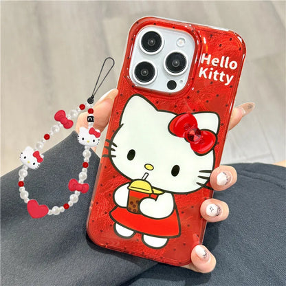 Hello Kitty Red Strap Bow Wave Point Phone Case For iPhone