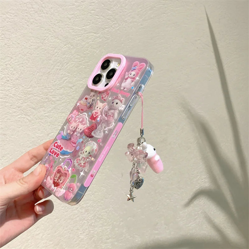 Luxury Laser Rainbow Cute Pink Heart Love Cat Cartoon Phone Case