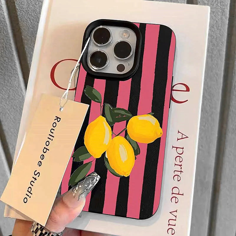Lemon Pink Stripe Design Phone Case For iPhone