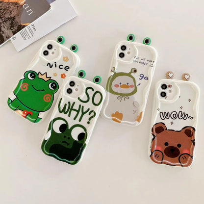 Cute 3D Bear Duck Frog Eyes Ears Soft Phone Case For IPhone