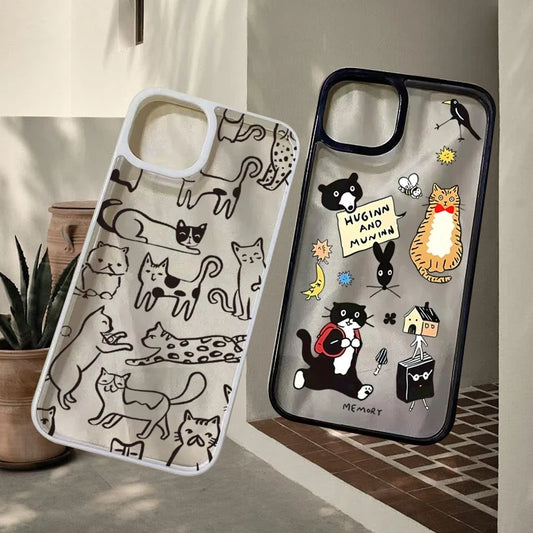 Lovely Cat Graffiti Dopamine Acrylic Phone Case For iPhone