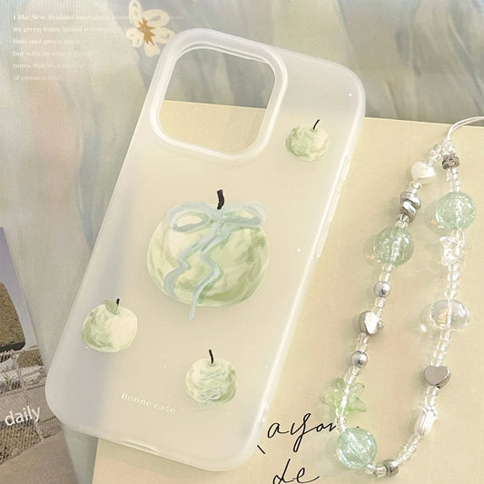 Korean Oil Painting Green Apple Pattern Phone Case For iPhone