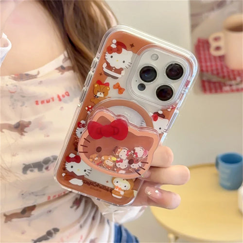 Fashion Brown Hollow Hellokitty Magnetic Phone Case For iPhone
