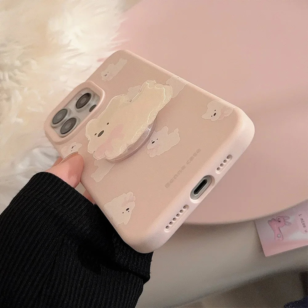 Ins White Dog Puppy Stand Holder Bracelet Phone Case For iPhone