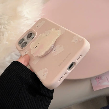 Ins White Dog Puppy Stand Holder Bracelet Phone Case For iPhone