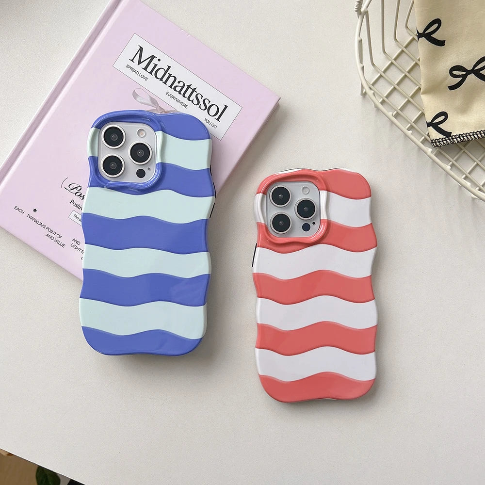 Cute Glossy Wave Pattern Hit Color Stripe Phone Case