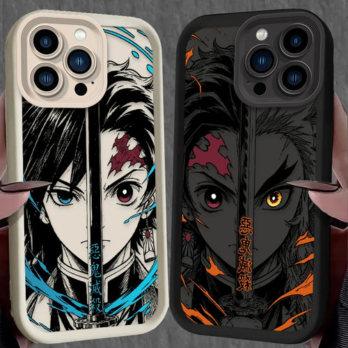 Demon Slayer Split Half Face Anime Phone Case Phone Case For iPhone