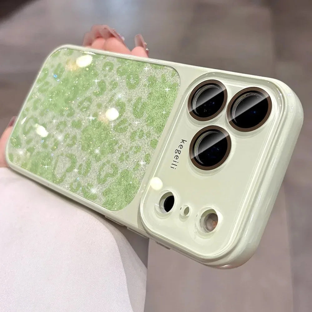 Glitter Leopard Print Wrist Strap Case  For iPhone