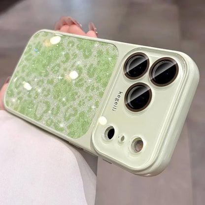 Glitter Leopard Print Wrist Strap Case  For iPhone