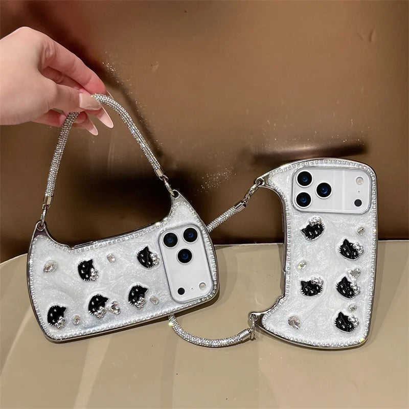 Fashion Cute Black Kitty Hand Bag Phone Case For iPhone