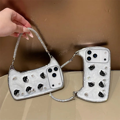 Fashion Cute Black Kitty Hand Bag Phone Case For iPhone