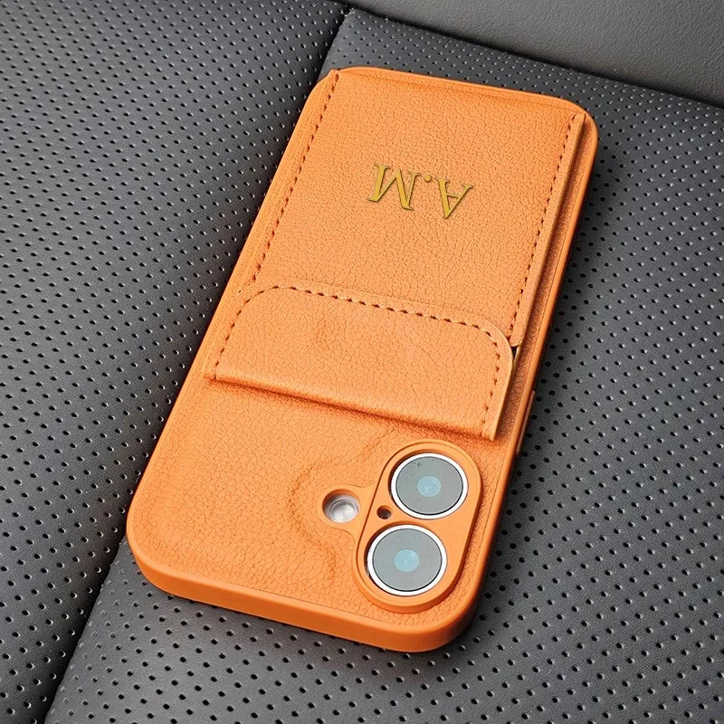 Custom Initials Name Letter Card Bag Leather Case For iPhone